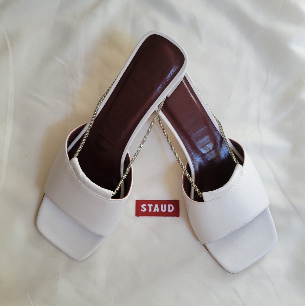 STAUD Leah Chain-Trimmed Leather Mules Size 5.5